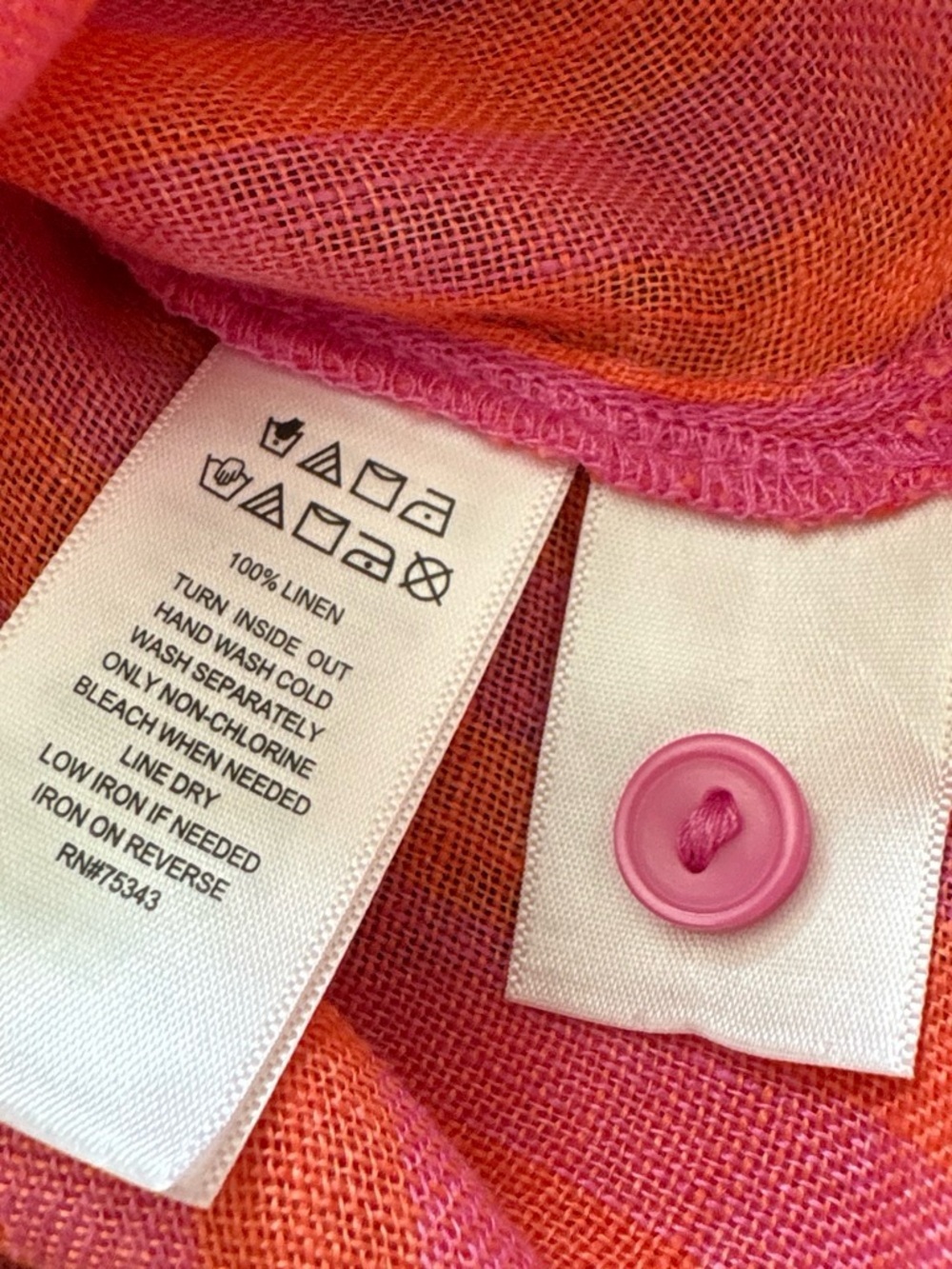 Nicole Miller Pink and Orange Striped Button-Up 109% linen Blouse.S - Picture 7 of 7